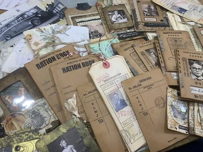 JOURNALING EPHEMERA EMBELLISHMENTS SCRAPBOOKING 10 Handmade Junk Journal Ephemera Vintage Photos Letters Shabby Treasure X TEN