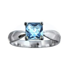 1ct Aqua CZ Cubic Zirconia Square Princess Cut S. Silver Ring Size 5,6,7,8,9