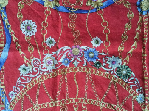 Celine Bufanda Pequeña Cuadrada Mujer Rojo Algodón Floral Cadena Ecuestre - Imagen 3 de 6