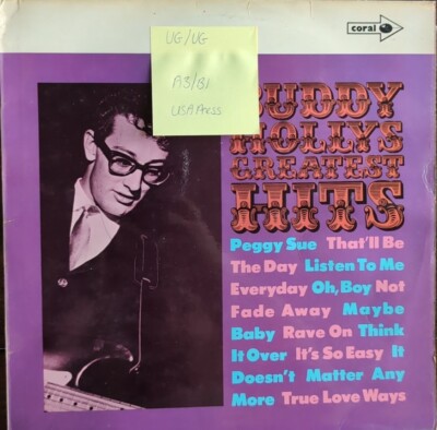 Buddy Holly's Greatest Hits Vinyl Record VG/VG CP8 1969