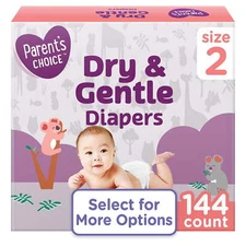 Parent's Choice Dry & Gentle Diapers, Size 2, Disposable Baby Diapers, 40-240 Ct