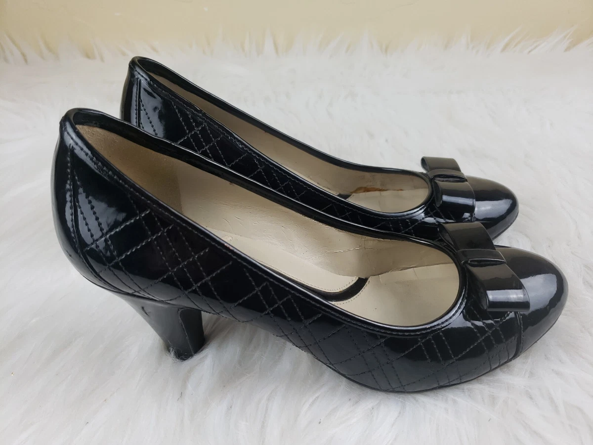 NATURALIZER N5 Comfort Pumps Black Stitched Patent Leather Heels w