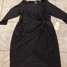 F  Adrianna Papell solid black stretch long sleeve plus size dress 20W.  NWT