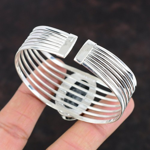 Oval Natural Pinolith Jasper 925 Silver Handmade Bezel Mother Gift Ethnic Bangle - Picture 7 of 7