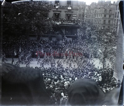 FRANCE PARIS The Victory Parade 1919 Photo NEGATIVE Stereo Glass Plate nV