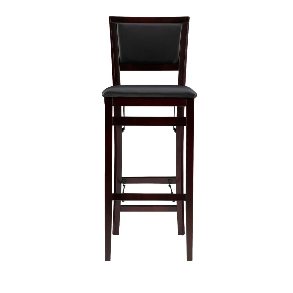 Folding Bar Stool Faux Leather Upholstered Kitchen Counter 30" Height 250 Lb Cap - Image 2 of 4