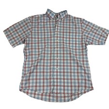 Jos A Bank Travelers Collection Button Up Shirt Red White Blue Plaid S/S Sz L