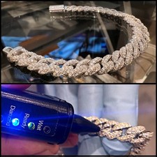 Mens Solid 925 Sterling Silver Miami Cuban Link Moissanite Bracelet 10MM 8" Inch