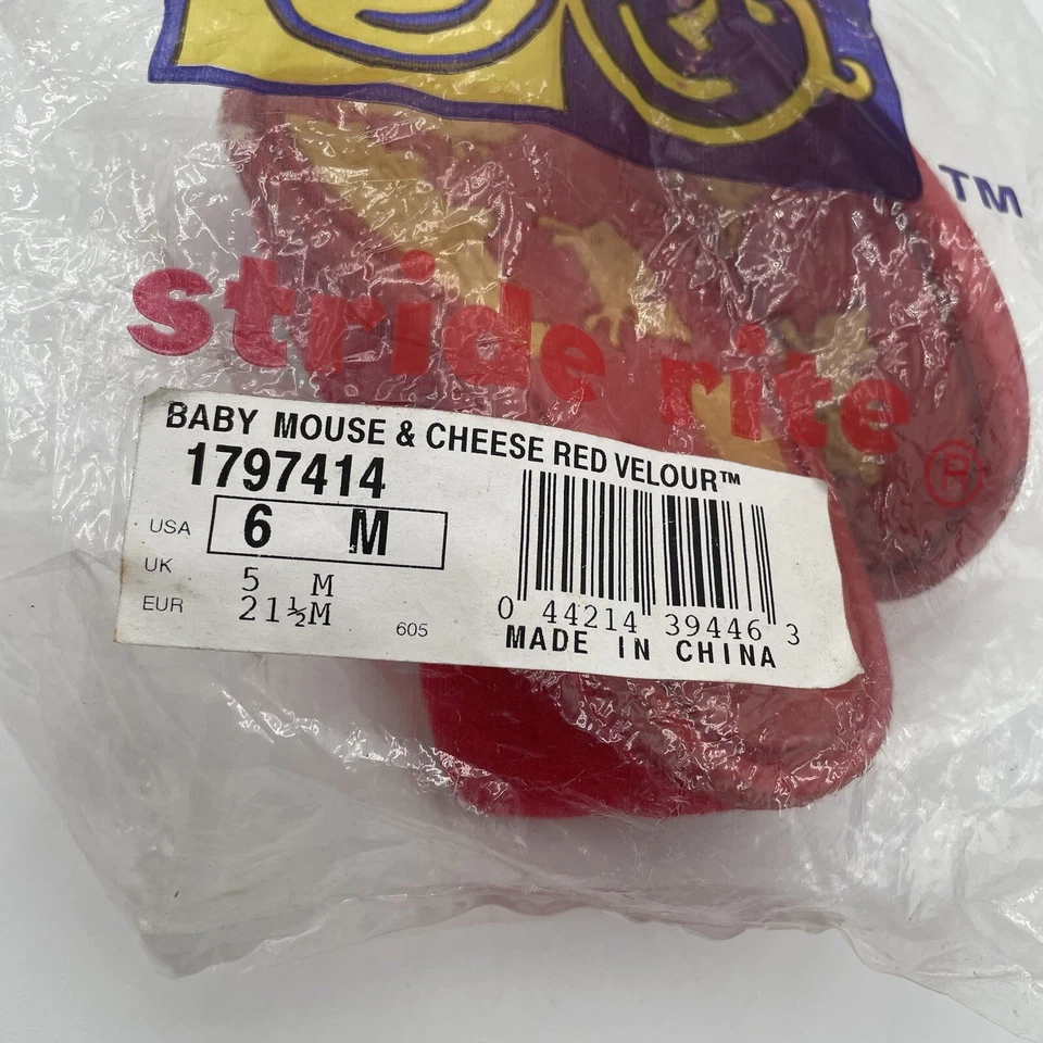Stride Rite Baby Slippers 6 Months Red Velour Little Mouse And Cheese Fun - Image 4 of 4