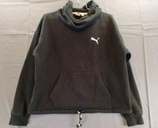 Puma Hoodie Womens Medium M Black Pullover Drawstring 44x22 Logo Inner Tag Cut