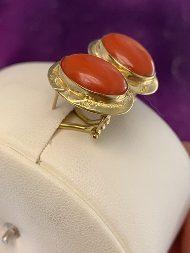 orecchini earrings CORALLO rosso mediterraneo CORAL solid gold ORO 18 KT-750°/ - Imagen 7 de 12