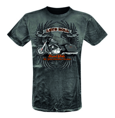 T Shirt stoned washed Schwarz V Twin  &Motorradmotiv Lets Roll Street