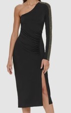Guess Women Black One-Should Embellished-Sleeve Midi Dress Size 14