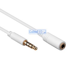 1m 4 Pole Jack Extension 3.5mm Stereo Audio Mic WHITE Slim Headphone Cable