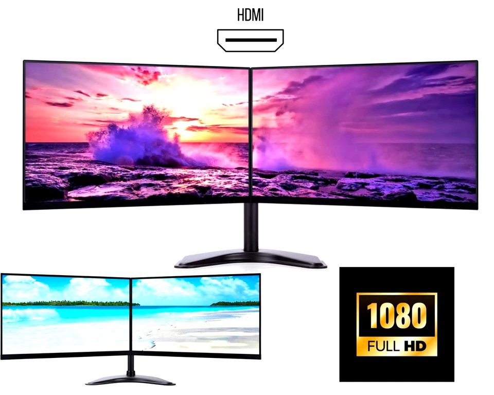 Dual Monitor Screen bundle 2x24" HDMI Monitors Grade A Brand New Dual stand IPS - Image 2 of 4
