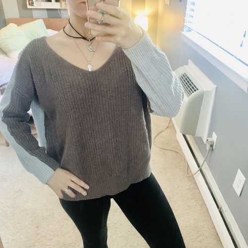 Gray Knit V Neck Oversized Sweater | eBay