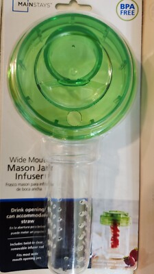 MAINSTAYS Wide Mouth Mason Jar Infuser - Drink Opening and Straw Hole - Green