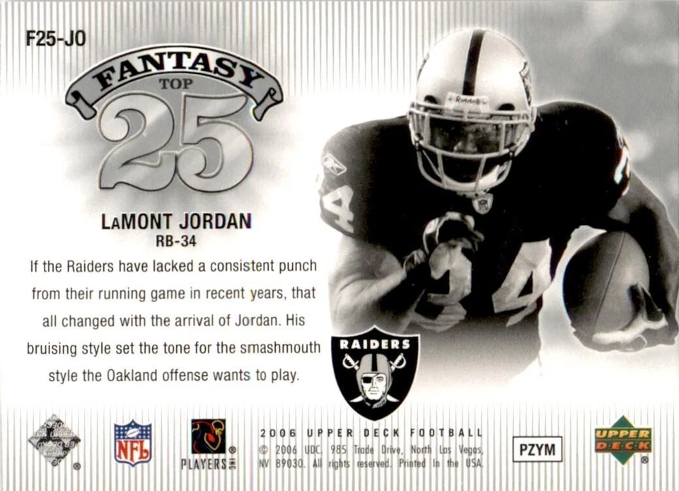 2006 Upper Deck Fantasy Top 25 #F25-JO LaMont Jordan Oakland Raiders - Image 2 of 2