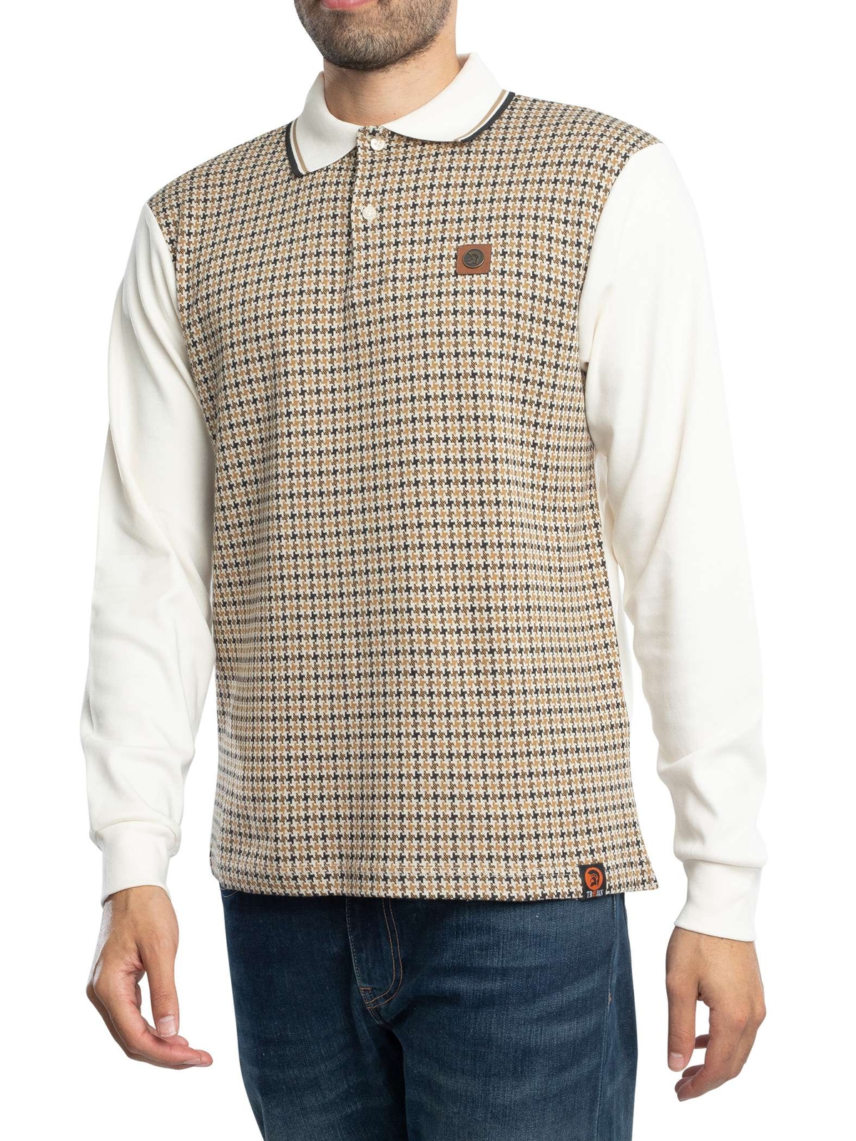 Мужская рубашка поло с длинными рукавами в клетку Trojan бежевый 4990₽