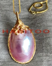 Natural pink Mabei Pearl 14K Gold Hand-made Large Long Chain Necklace