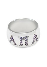 Lambda Pi Alpha Sterling silver ring with Purple CZ letters