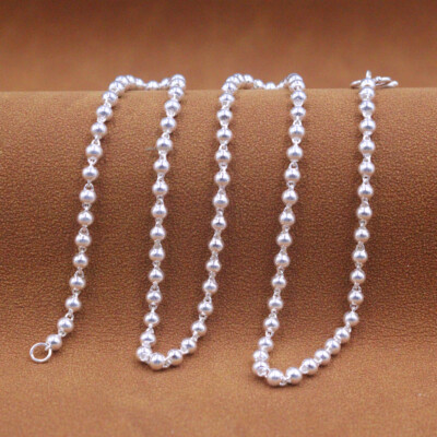 Pure 999 Fine Silver Necklace Men Women 3mm Beaded Sweater
