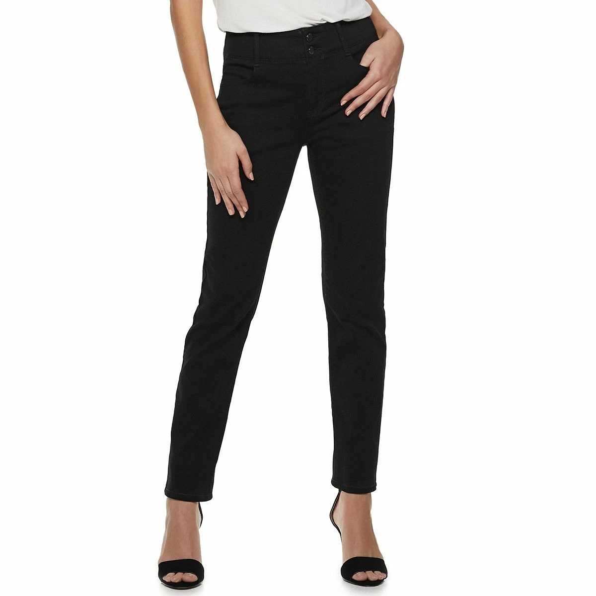 Apt. 9 Womens Tummy Control Curvy Midrise Boot Cut Jeans Black