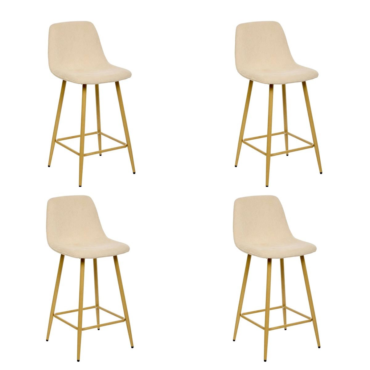 Tabourets de bar côtelés beige lot de 4 chaises hautes de bar Roka 93cm