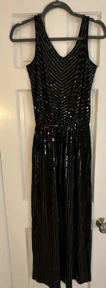 Maxi Vestido Garnet Hill Festival Negro Lentejuelas Cuello en V Sin Mangas XS Nuevo* 767 Foto 4 de 4