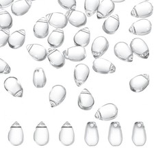 Teardrop Czech Glass Beads, 50 Pcs Bohemia Beads, Clear White, 6x9mm
