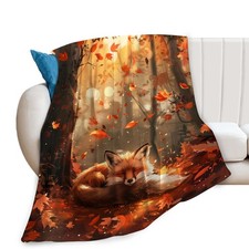 Cute Fox Throw Blanket - Forest Fox Decor, Super Warm Soft Plush Fleece Flan...