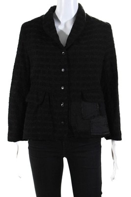 Phos Phoro Womens Uneven Jacket with Patchwork Applique  Black  Size M