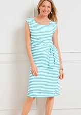 Talbots Effortless Jersey Bella Dress Blue Daylight Stripe Petite Medium NEW