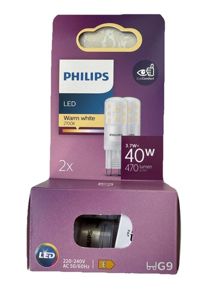 2X Philips Led Stiftsockellampe 3,7W = 40W G9 Matt 470Lm Warm 2700K Licht Ø16Mm-image