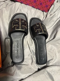 Tory Burch Double T Sport Slides Sandals Black & Gold Size 9 Women’s
