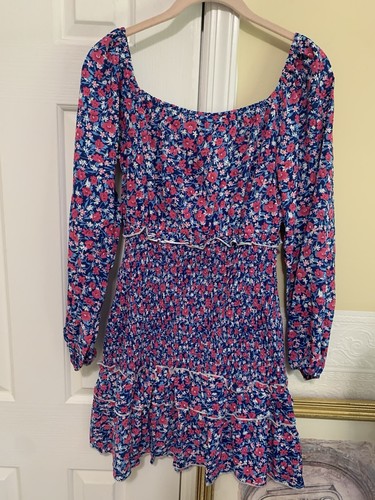 NWT Floral Smocked Ruffle Convertible Shoulder Micro Floral Mini Dress Size S - Picture 4 of 16