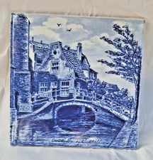 DELFT BLAUW Delft Blue CUDE HUISJE CUBE HOUSE 6”x6” Hand Painted Tile * Trivet