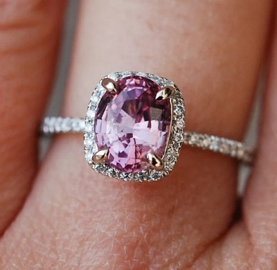 3.00 Ct Natural Pink Sapphire & Diamond Wedding Ring Sterling Silver  