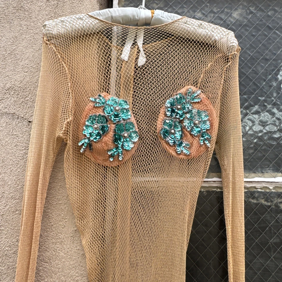 Vintage 1960s Fishnet Jumpsuit Mermaid Sequin Halloween Costume Showgirl Vintage - Image 2 of 4