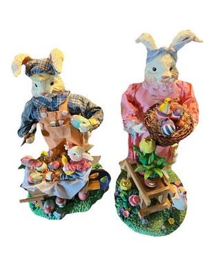 Easter Table Decor Bunny Wife Baby 12'' Matching Figurines 2 In Set FREESHIP!!!
