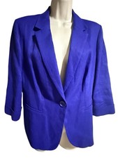 CHICOS Women's Cobalt Blue Linen Blazer 3/4 Sleeve Office attire