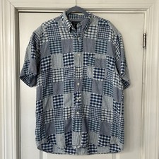 Brooks Brothers Patchwork Madras Plaid Shirt Mens L Blue Button Down Preppy VGC