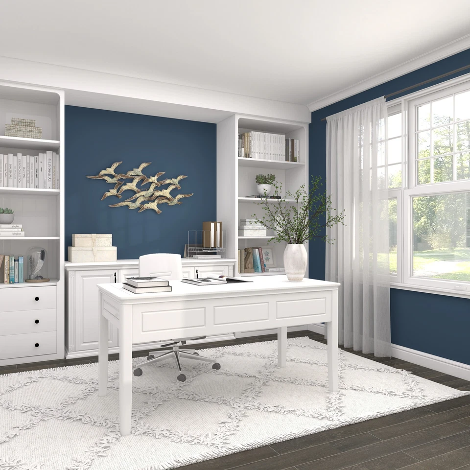 Candada de pájaros voladores de metal blanco decoración de pared para el hogar blanco 48 x 2 x 23 Foto 3 de 4