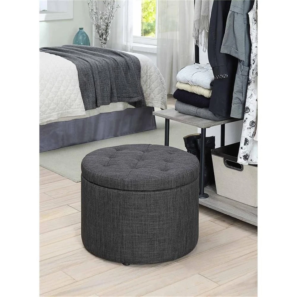 Convenience Concepts Designs4Comfort Round Shoe Ottoman in Gray Fabric - Image 2 of 4