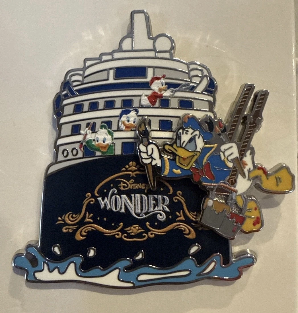 DCL Disney Cruise Line Donald & Nephews Dangle Wonder Ship Stern Pin