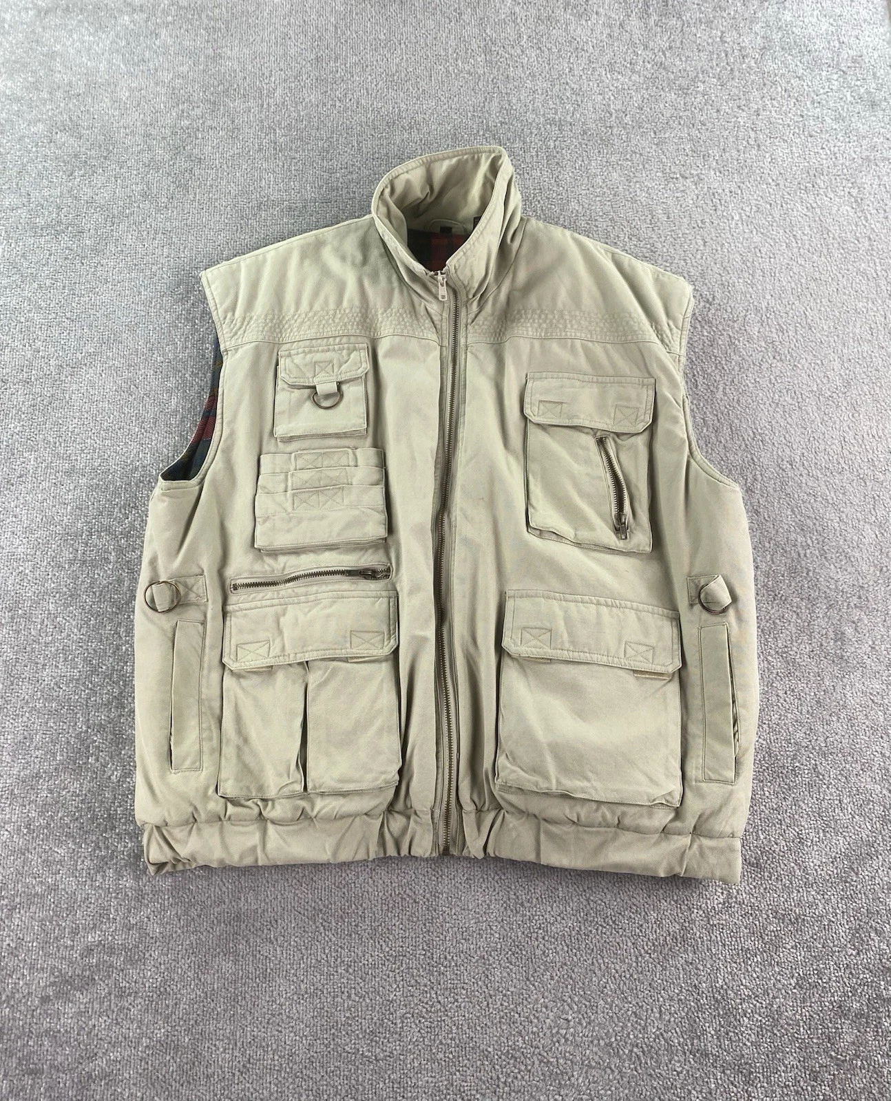 Expeditions Vest Men Extra Large Beige Canvas Blanket Lined Utility Cargo Pocket