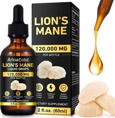 Lions ManeMushroom Drops   Brain Supplement 120,000 MG, Memory Focus & Immuni...