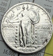 1924 Standing Liberty Quarter Dollar 25c- AU- NiceHigh Grade US 90% Silver