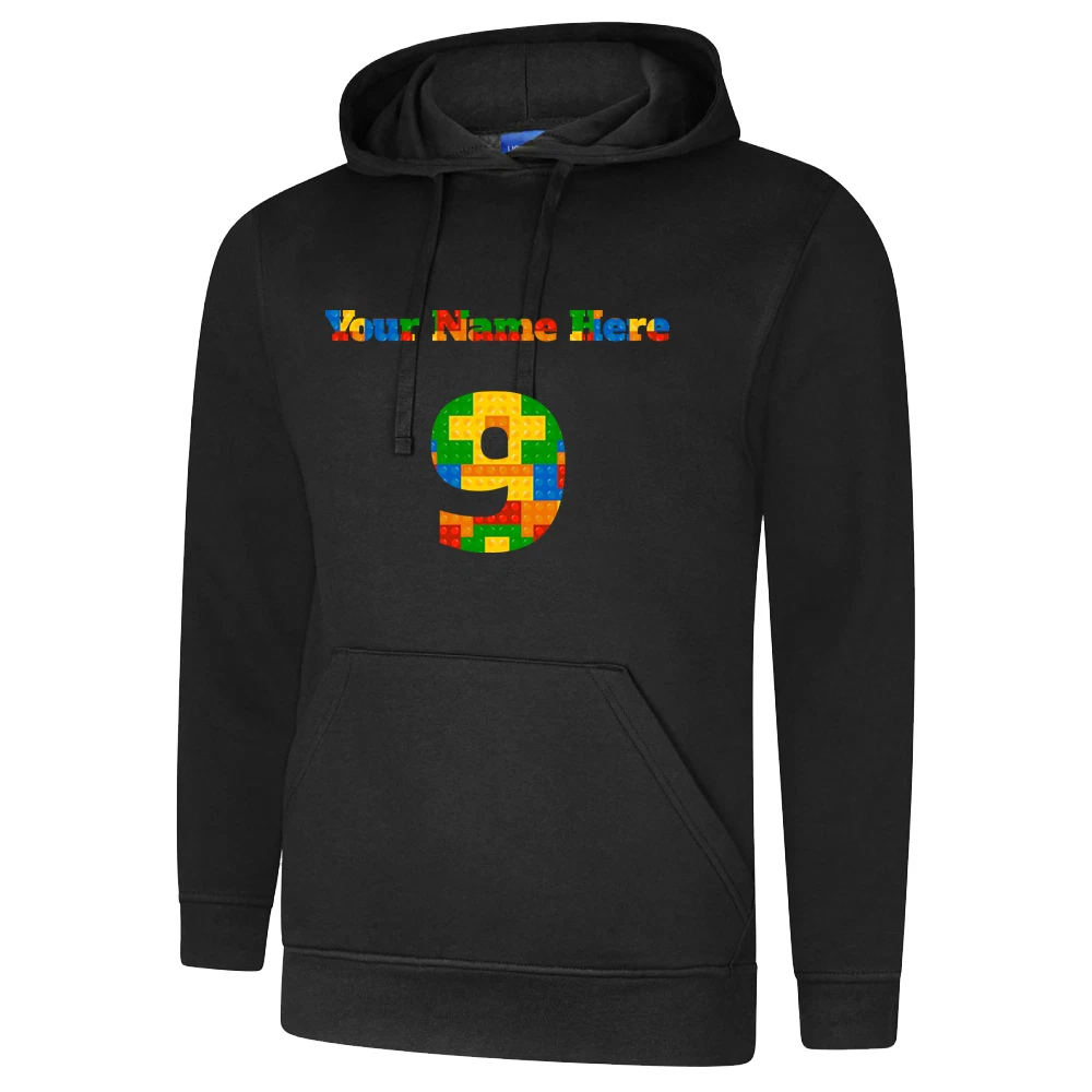 Personalised Custom Name Number Hoodie Colorful Building Blocks Gifts