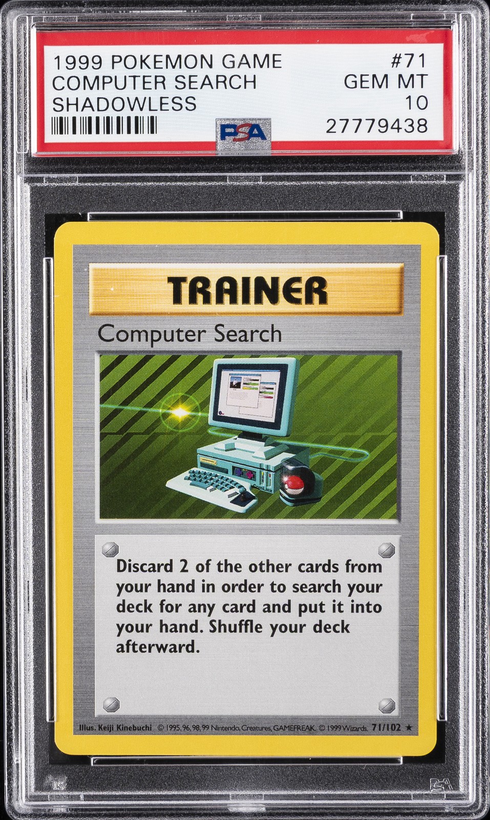 1999 POKEMON BASE SET SHADOWLESS #71 COMPUTER SEARCH PSA 10